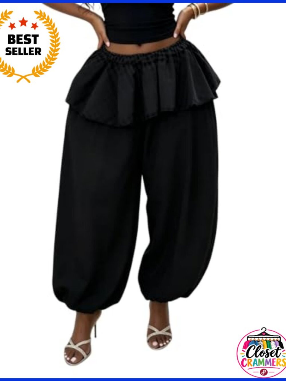 Women Baggy Balloon Harem Pants Ruffle Skirt Overlay Bubble Joggers